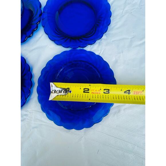 Vintage Doll Size Place Setting Cobalt Blue Glass 4 Plates 4 Teacups 4 Saucers - Picture 9 of 16